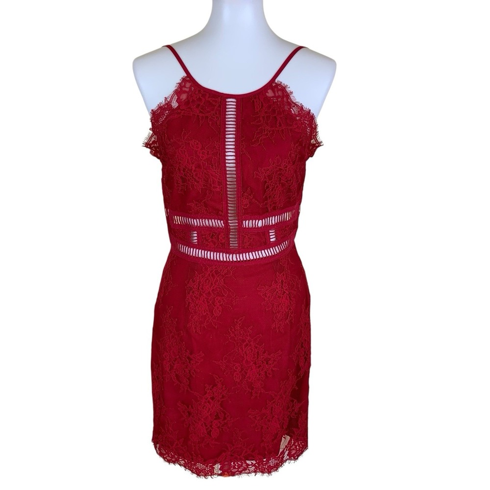 NBD Lace Bodycon Dress M Red Cocktail Party Date Night Chic